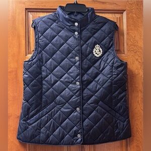 Lauren Ralph Lauren Women's Quilted Vest Navy Blue RLL Crest Patch Sz M New